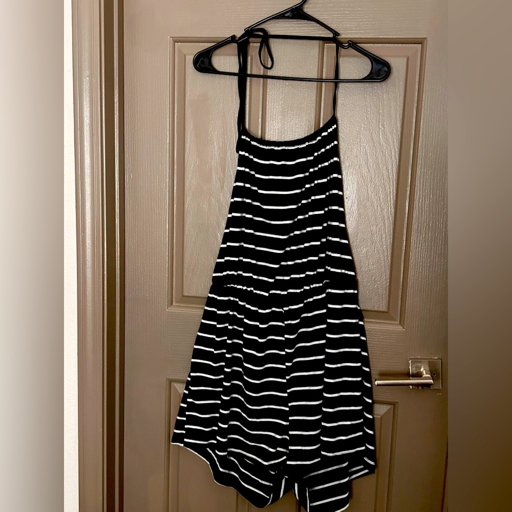 4xL - Black and White Halter Striped Romper